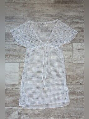 White Open-Knit Tie-Front Swim Coverup